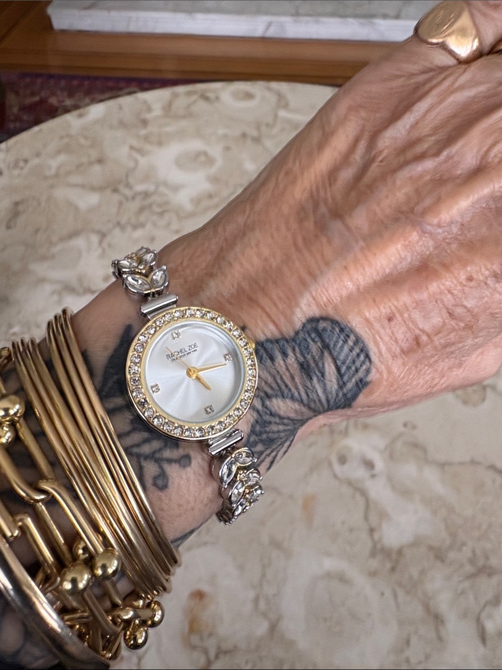 NWOT Rachel Zoe Two-Tone Crystal Accent Vintage Bracelet Style Wristwatch